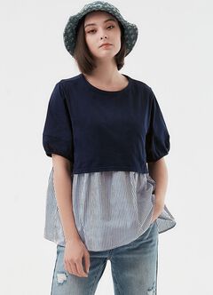 Umbrella Hem Short Sleeve Maternity & Nursing Top, Navy, hi-res