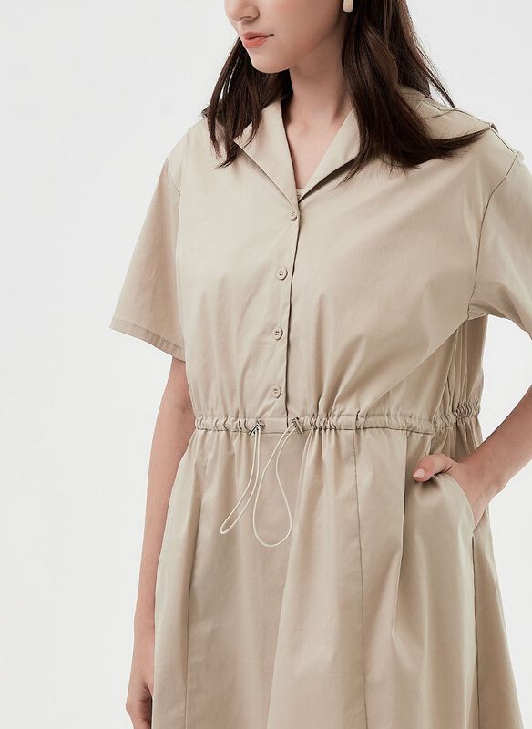 Collared Tie Waist Maternity & Nursing Short Sleeve Dress