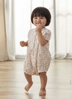 Floral-print Baby Short Sleeve Romper, , hi-res