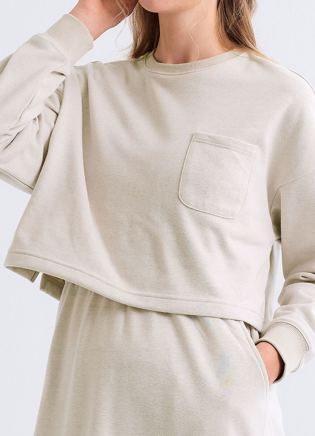 Back Slit Maternity & Nursing Two-Piece Dress, Cream, hi-res image number 3