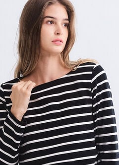 Striped Boat Neck Maternity & Nursing Top, Black, hi-res