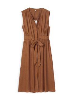 Button-through S/L Maternity & Nursing Dress, Brown, hi-res