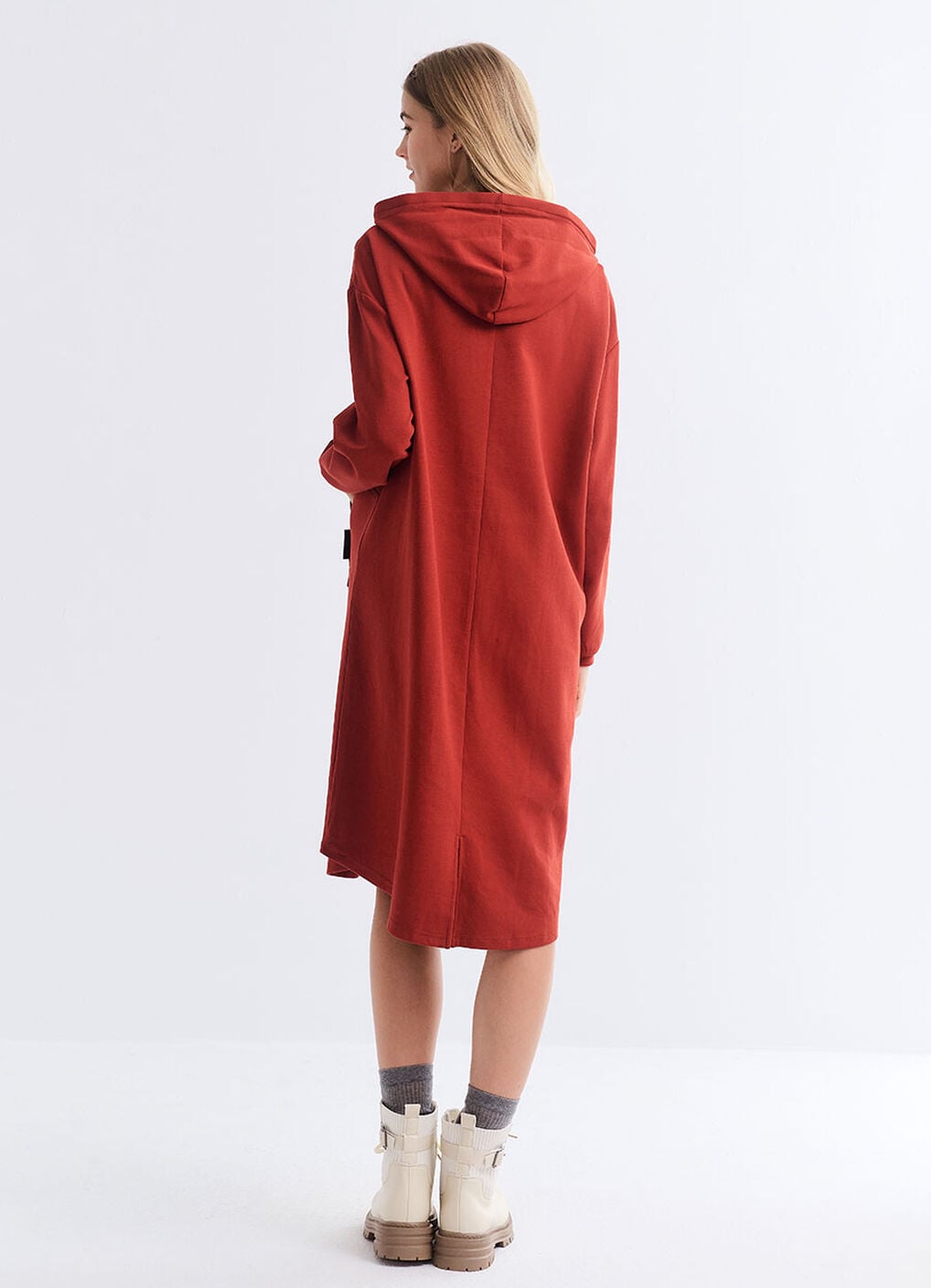 Relaxed Cotton Maternity & Nursing Hoodie Dress, Brick, hi-res image number 5