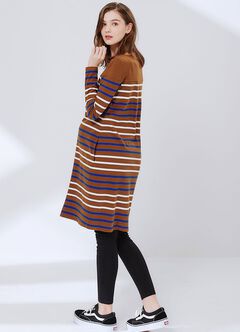 Striped Maternity & Nursing Dress, Camel, hi-res