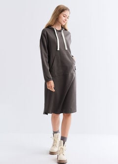 Relaxed Cotton Maternity & Nursing Hoodie Dress, Charcoal, hi-res