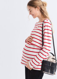 Striped Boat Neck Maternity & Nursing Top, Red, hi-res
