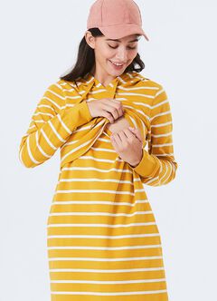 Striped Maternity & Nursing Hoodie Dress, Mustard, hi-res
