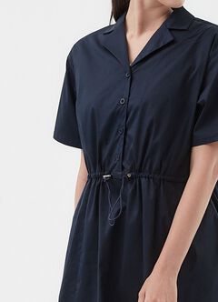 Collared Tie Waist Maternity & Nursing Short Sleeve Dress, Navy, hi-res