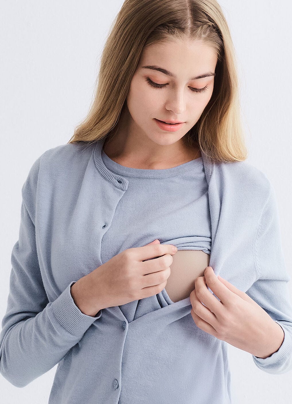 Knitted Crew Neck Maternity & Nursing Cardigan, , hi-res image number 1