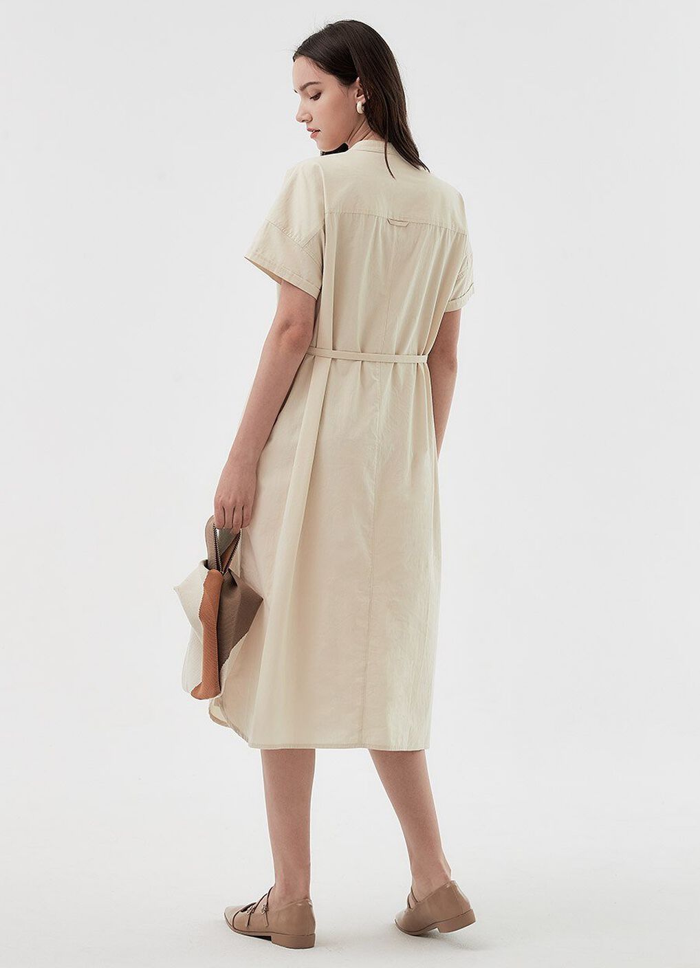 Cotton Maternity & Nursing Shirt Dress, Cream, hi-res image number 4