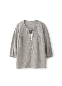 Puff Sleeves Cotton M&N Top, Black, hi-res