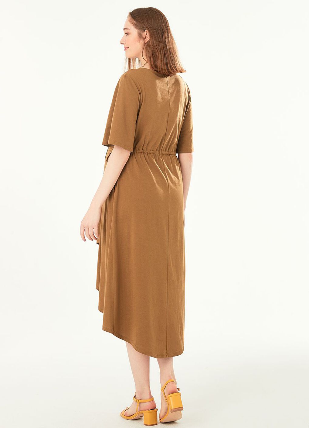 Drapey Maternity & Nursing Midi Dress, Brown, hi-res image number 4