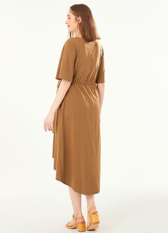 Drapey Maternity & Nursing Midi Dress, Brown, hi-res