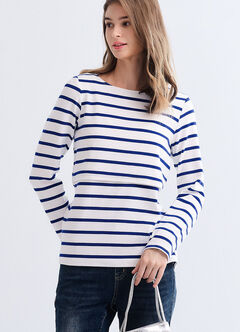 Striped Boat Neck Maternity & Nursing Top, Blue, hi-res