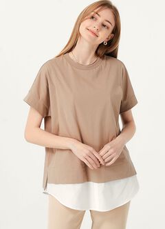 2 in 1 Cotton M&N Top, Khaki, hi-res