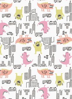 Lightweight Optimum Temp. Sleep Suit-Monster War, Pink, hi-res