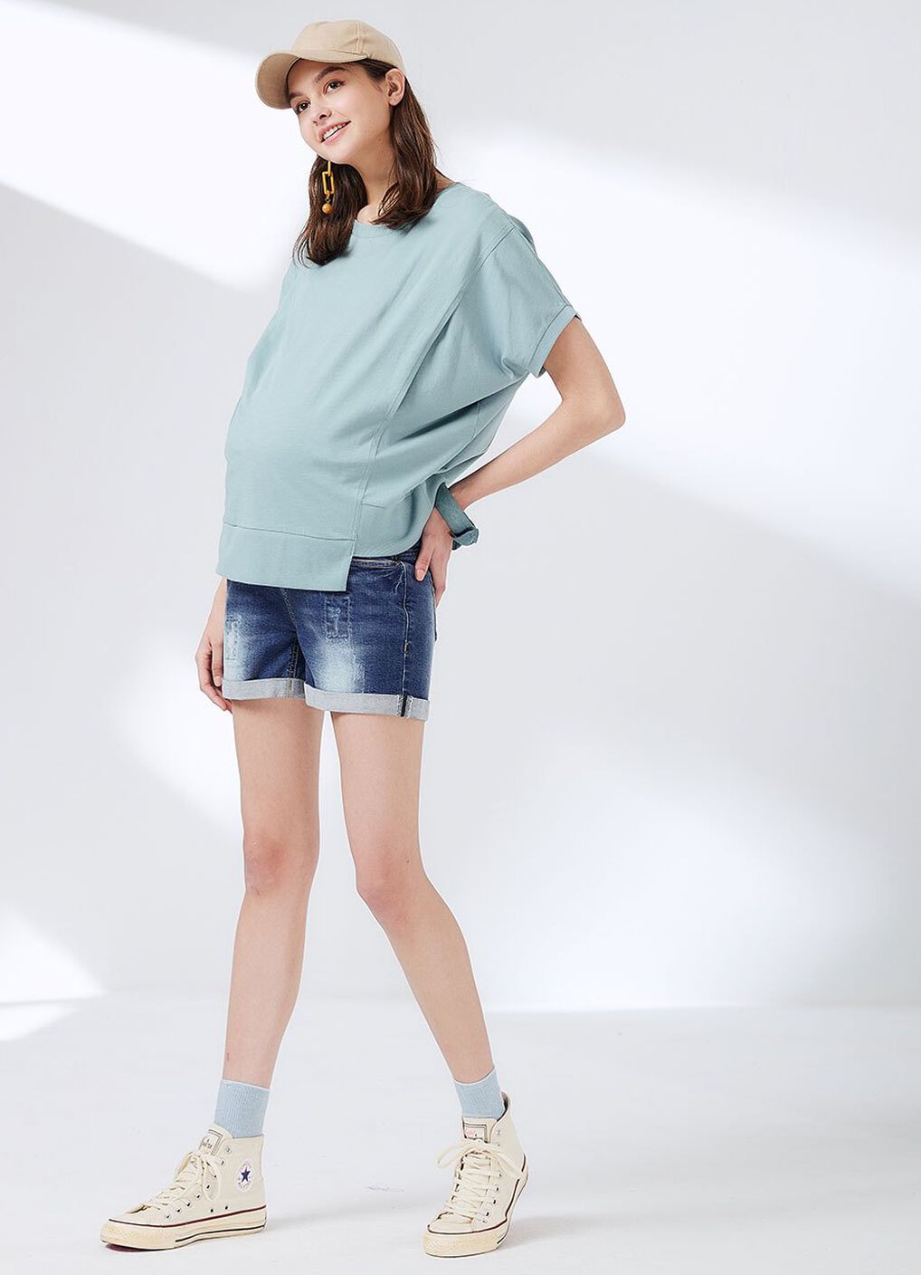Maternity Ripped Denim Shorts, Navy, hi-res image number 4
