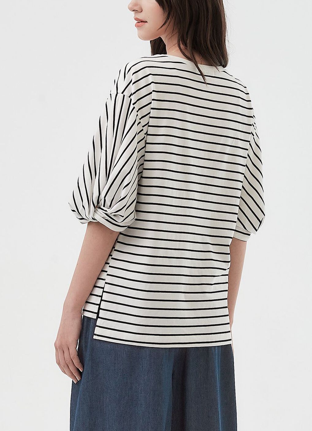 Striped Puff Sleeve Maternity & Nursing Top, White, hi-res image number 4