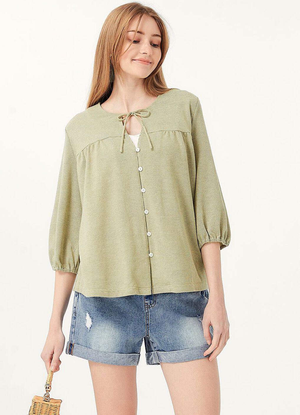 Puff Sleeves Cotton M&N Top, , hi-res image number 2