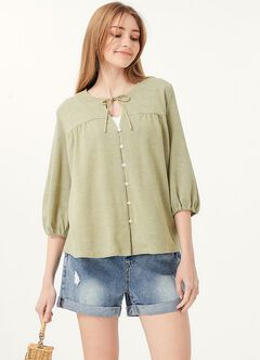 Puff Sleeves Cotton M&N Top, , hi-res