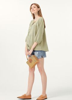 Puff Sleeves Cotton M&N Top, , hi-res