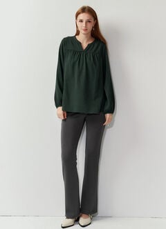 Pleated V-Neck Maternity & Nursing Top, Dark Green, hi-res