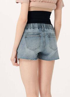 Frayed Hem Maternity Denim Shorts, , hi-res