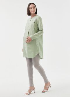 Half Button Round Neck Maternity & Nursing Long Top, Lime, hi-res