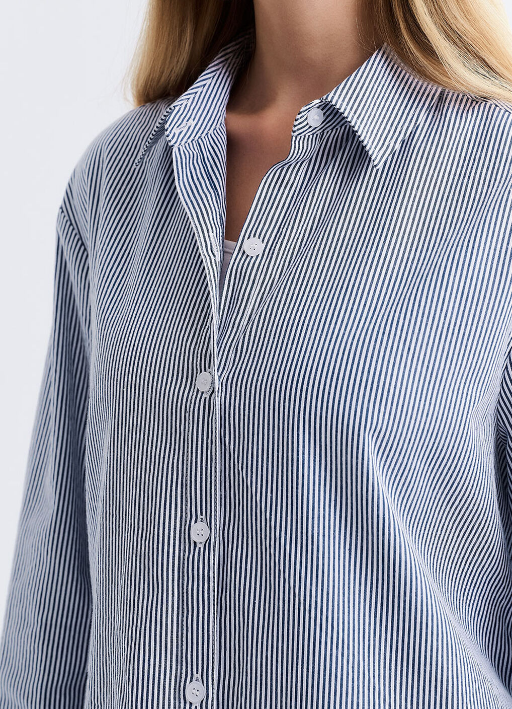 Striped Belted Maternity & Nursing Shirt Dress, Blue, hi-res image number 3