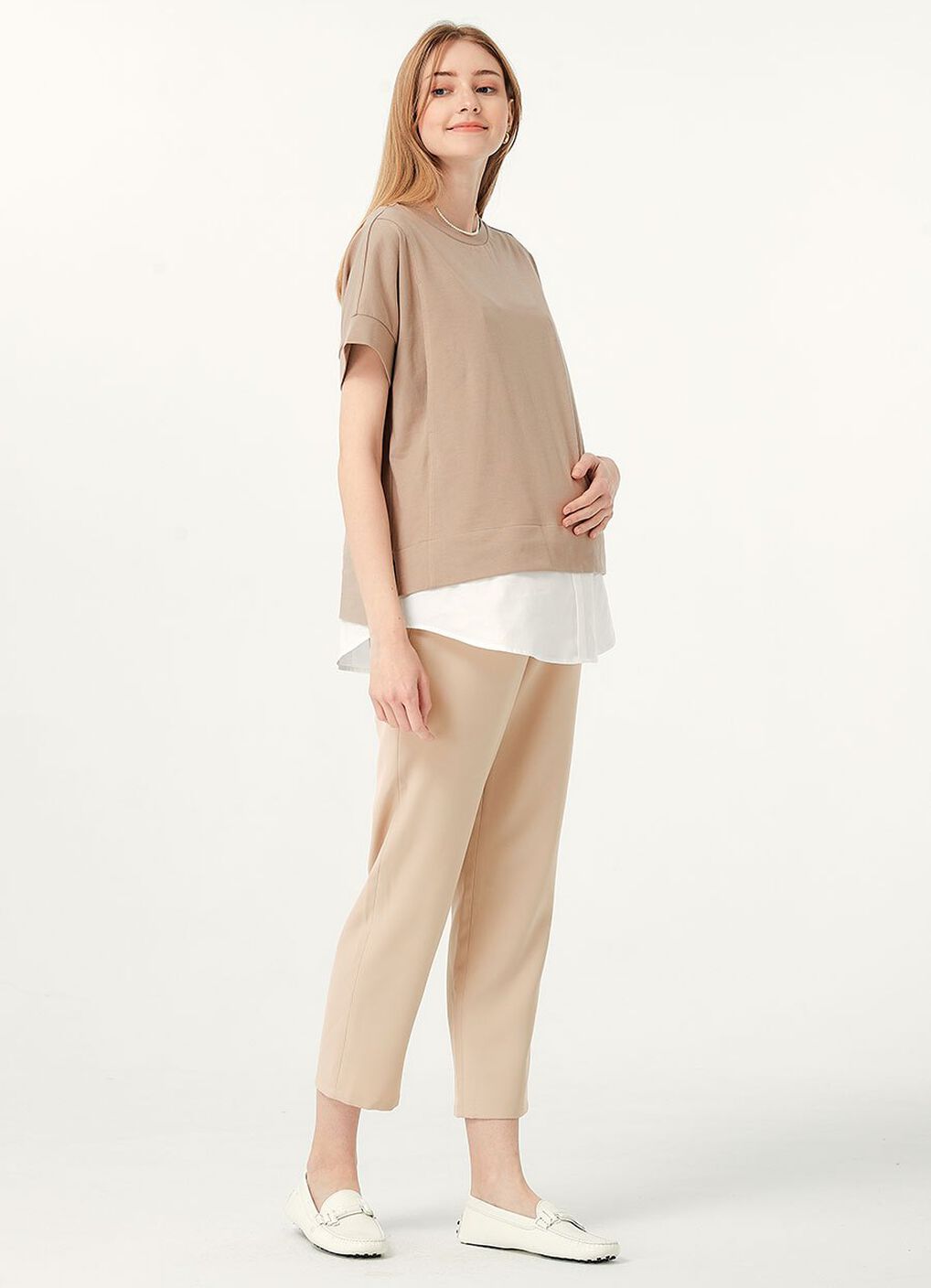 Cropped Maternity Slim Pants, Cream, hi-res image number 5