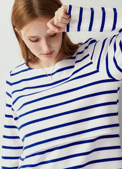 Striped Boat Neck Maternity & Nursing Top, Blue, hi-res
