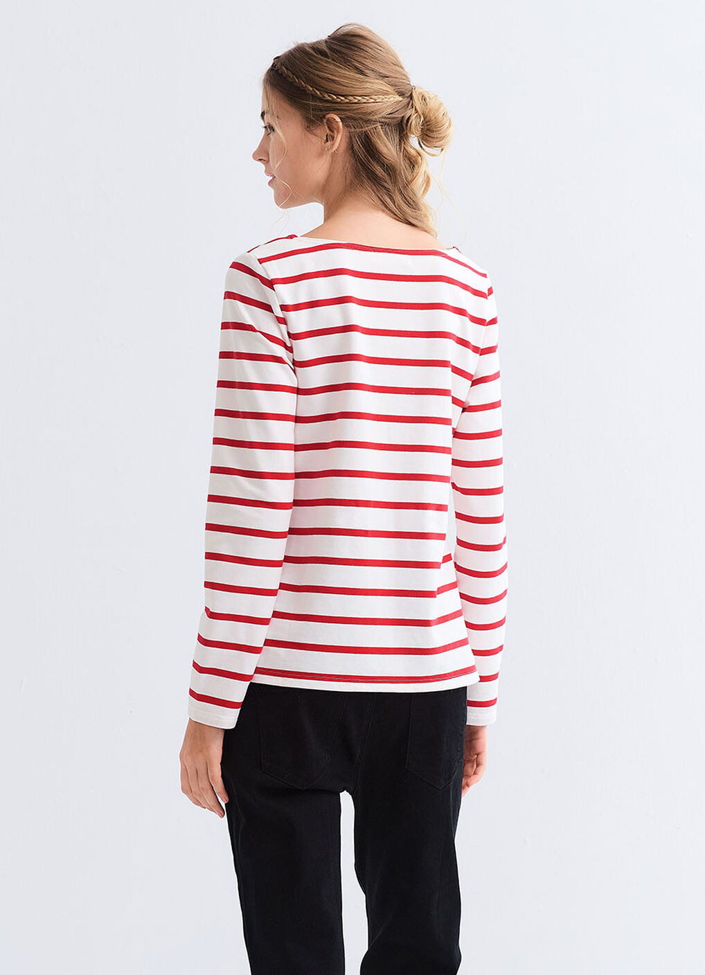 Striped Boat Neck Maternity & Nursing Top, Red, hi-res image number 4