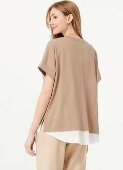 2 in 1 Cotton M&N Top, Khaki, hi-res