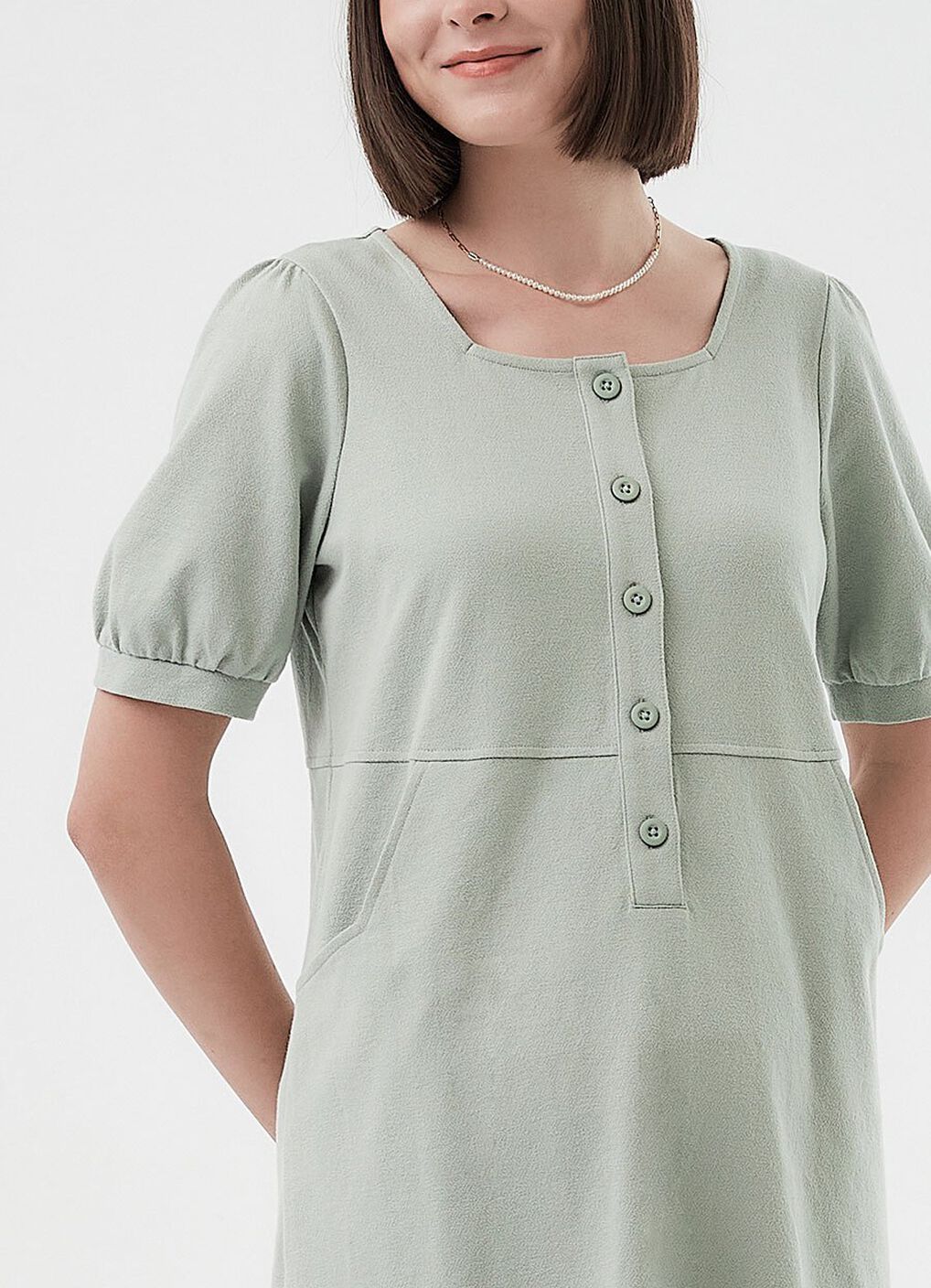 Buttoned Square Neck Maternity & Nursing Short Sleeve Dress, , hi-res image number 0