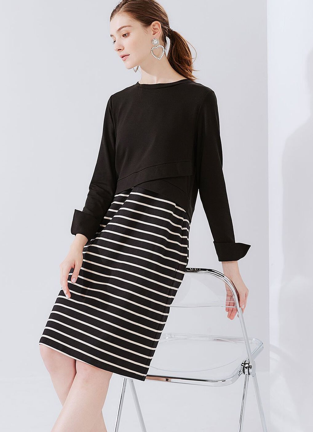 2 in 1 Maternity & Nursing Dress, Black, hi-res image number 0