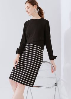 2 in 1 Maternity & Nursing Dress, Black, hi-res