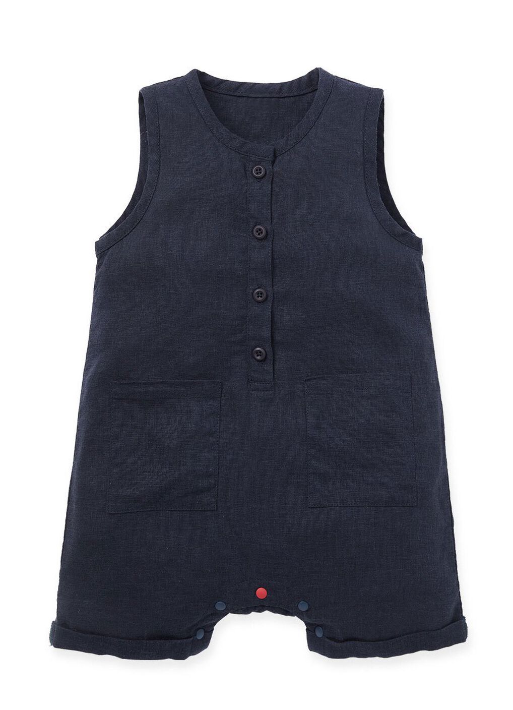 Baby S/L Patch Pocket Romper, Navy, hi-res image number 0