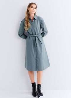 Elegant Belted Maternity & Nursing Shirt Dress, Sage, hi-res