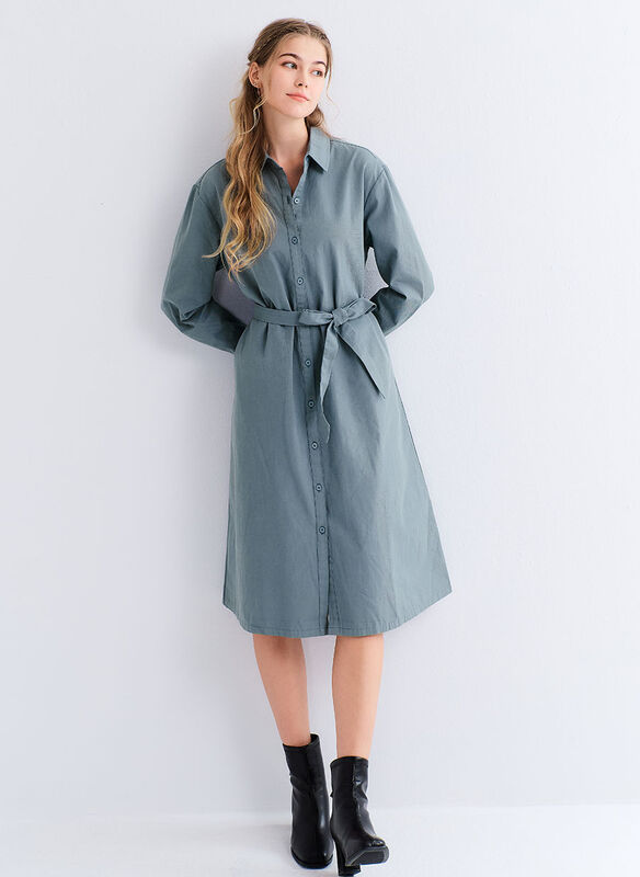 Elegant Belted Maternity & Nursing Shirt Dress