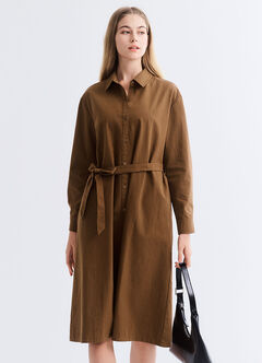 Elegant Belted Maternity & Nursing Shirt Dress, Brown, hi-res