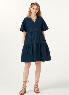 Flared Hem Cotton Maternity & Nursing Dress, Navy, hi-res