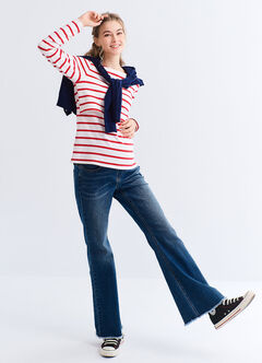Striped Boat Neck Maternity & Nursing Top, Red, hi-res