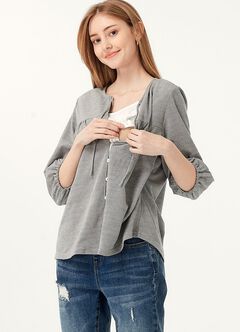Puff Sleeves Cotton M&N Top, Black, hi-res