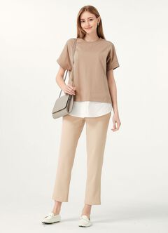 2 in 1 Cotton M&N Top, Khaki, hi-res