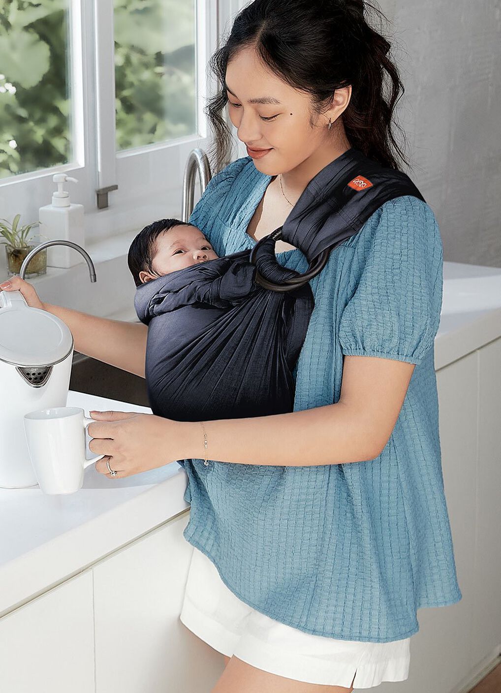 Solid Linen Baby Ring Sling, Navy, hi-res image number 0