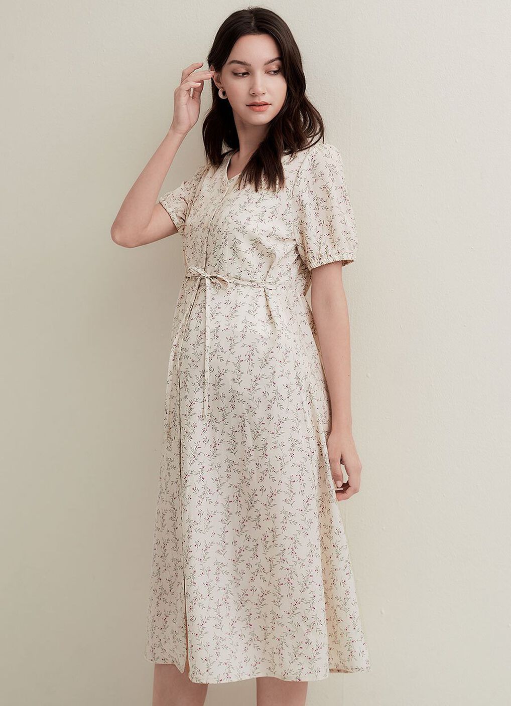 Floral Print Puff Sleeve Maternity & Nursing Dress, , hi-res image number 2