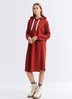 Relaxed Cotton Maternity & Nursing Hoodie Dress, Brick, hi-res