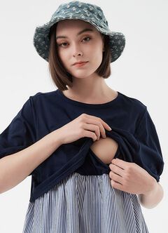 Umbrella Hem Short Sleeve Maternity & Nursing Top, Navy, hi-res