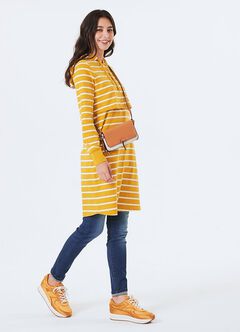 Striped Maternity & Nursing Hoodie Dress, Mustard, hi-res