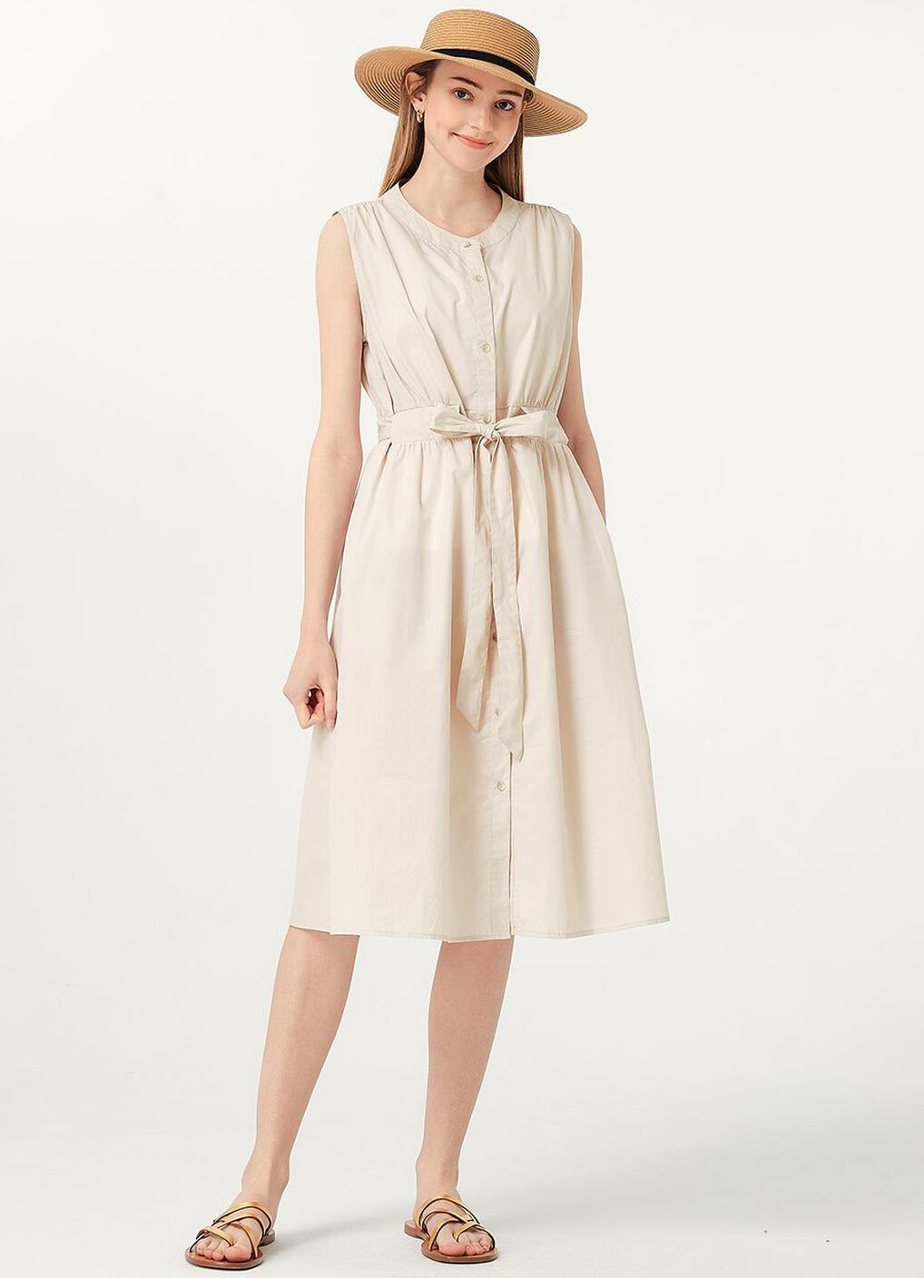 Button-through S/L Maternity & Nursing Dress, Khaki, hi-res image number 4